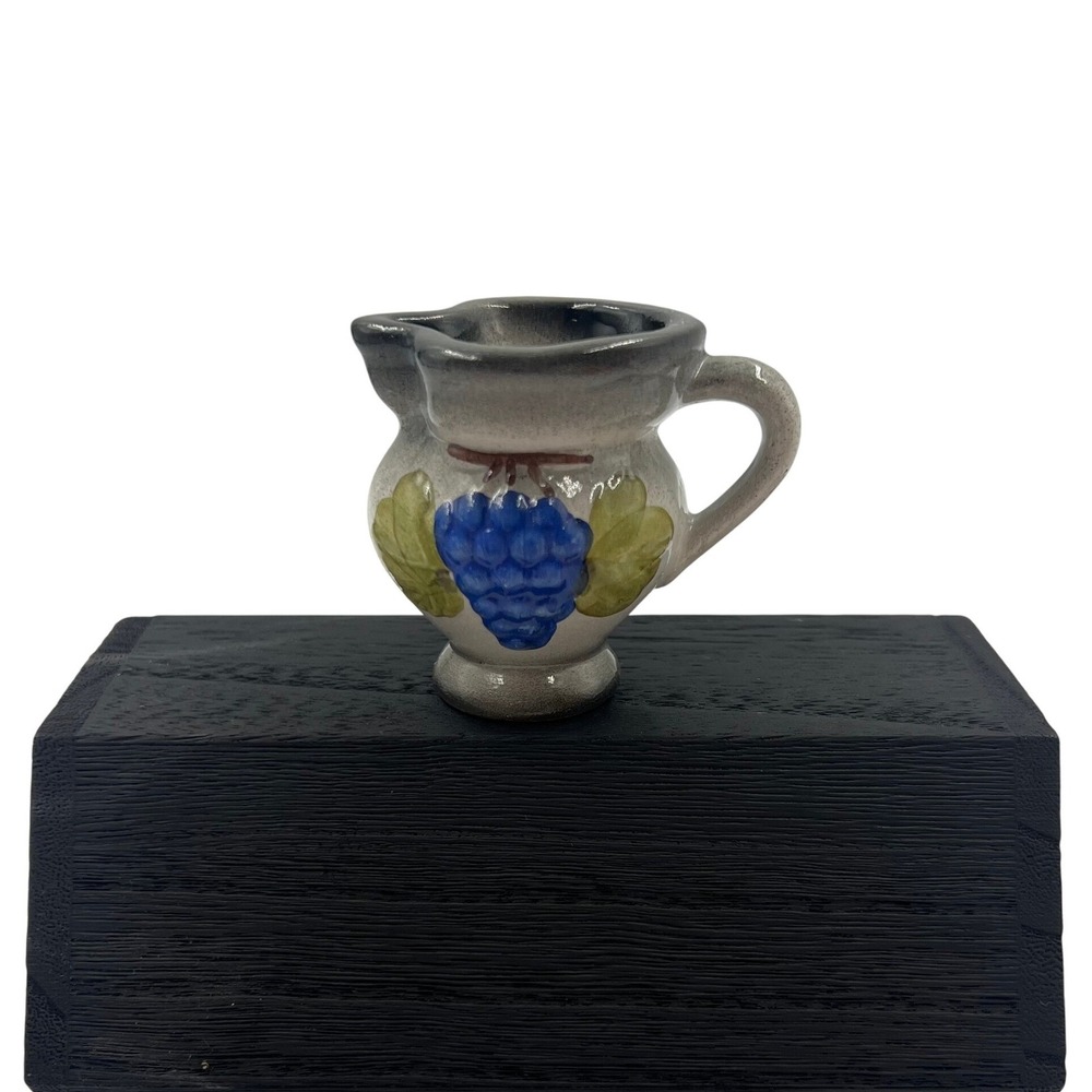 Vintage Mini Ceramic Vase Creamer Pitcher German Grapes Motif Handmade 3"